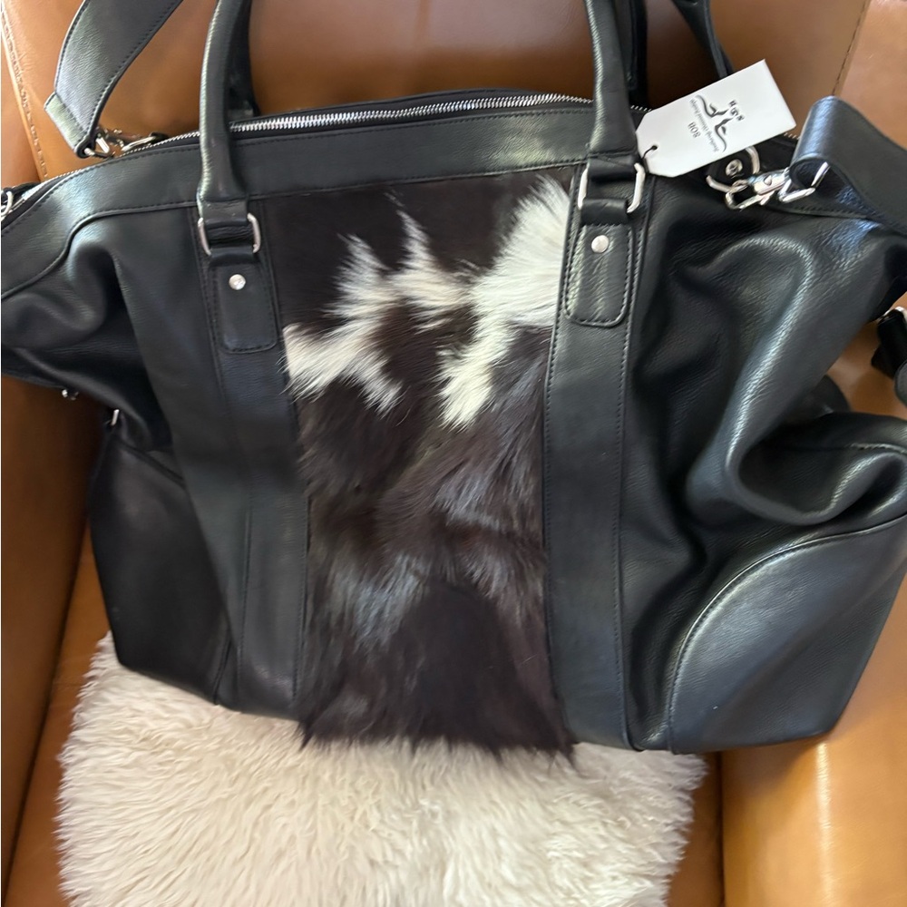 Black and White Leather Men's Bag